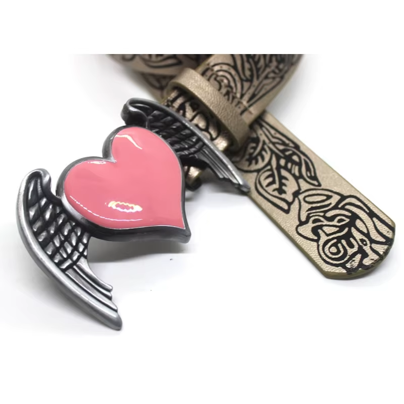 Y2K Cowboy Waist Belt - Pink Heart Engraved Buckle | Vintage Hot Girl Oversize Chain Belt