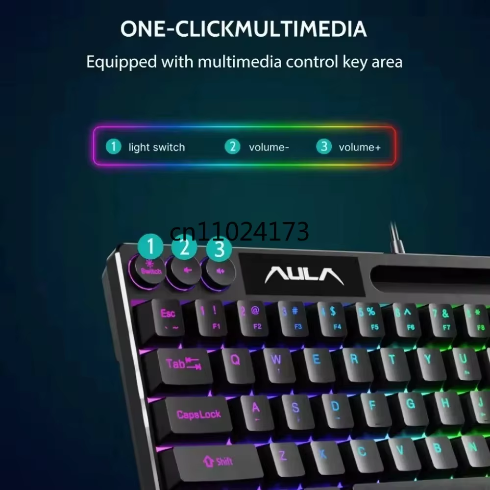 AULA F3061 RGB Gaming Keyboard - 64-Key Mechanical Feel, Wired Backlit Mini Keyboard with Phone Slot