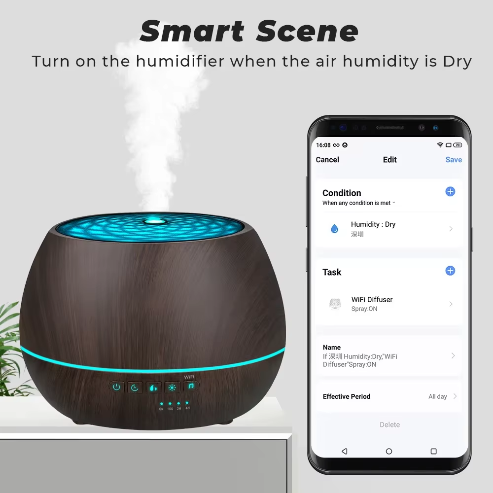 Tuya WiFi Smart Humidifier - 500ml Aroma Oil Diffuser | Alexa Google Compatible Ultrasonic Mist Maker