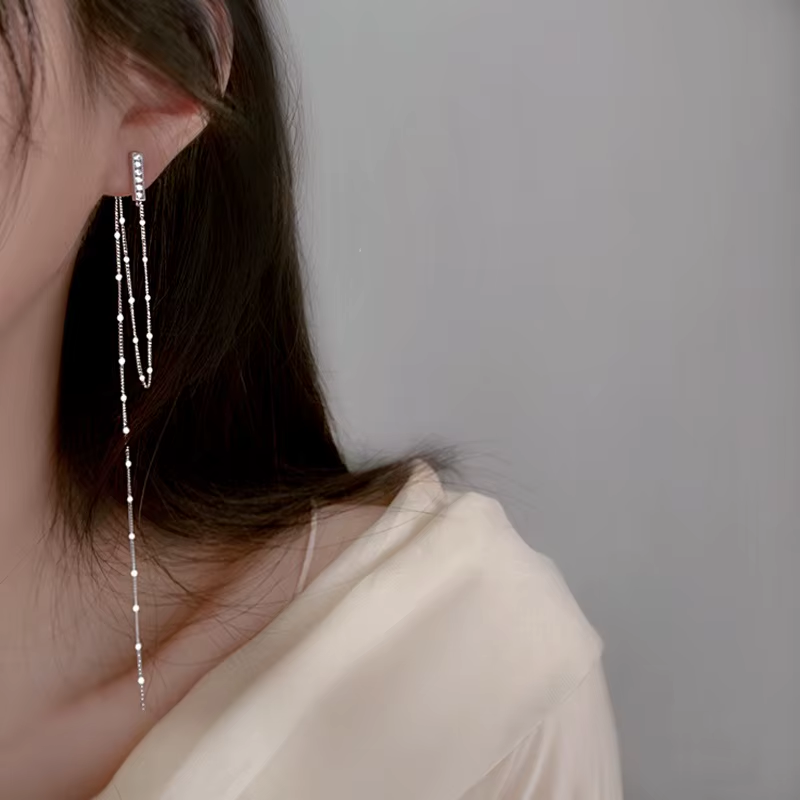 925 Sterling Silver Tassel Earrings - Long Asymmetric Fashion Earrings | Wedding Jewelry Gift