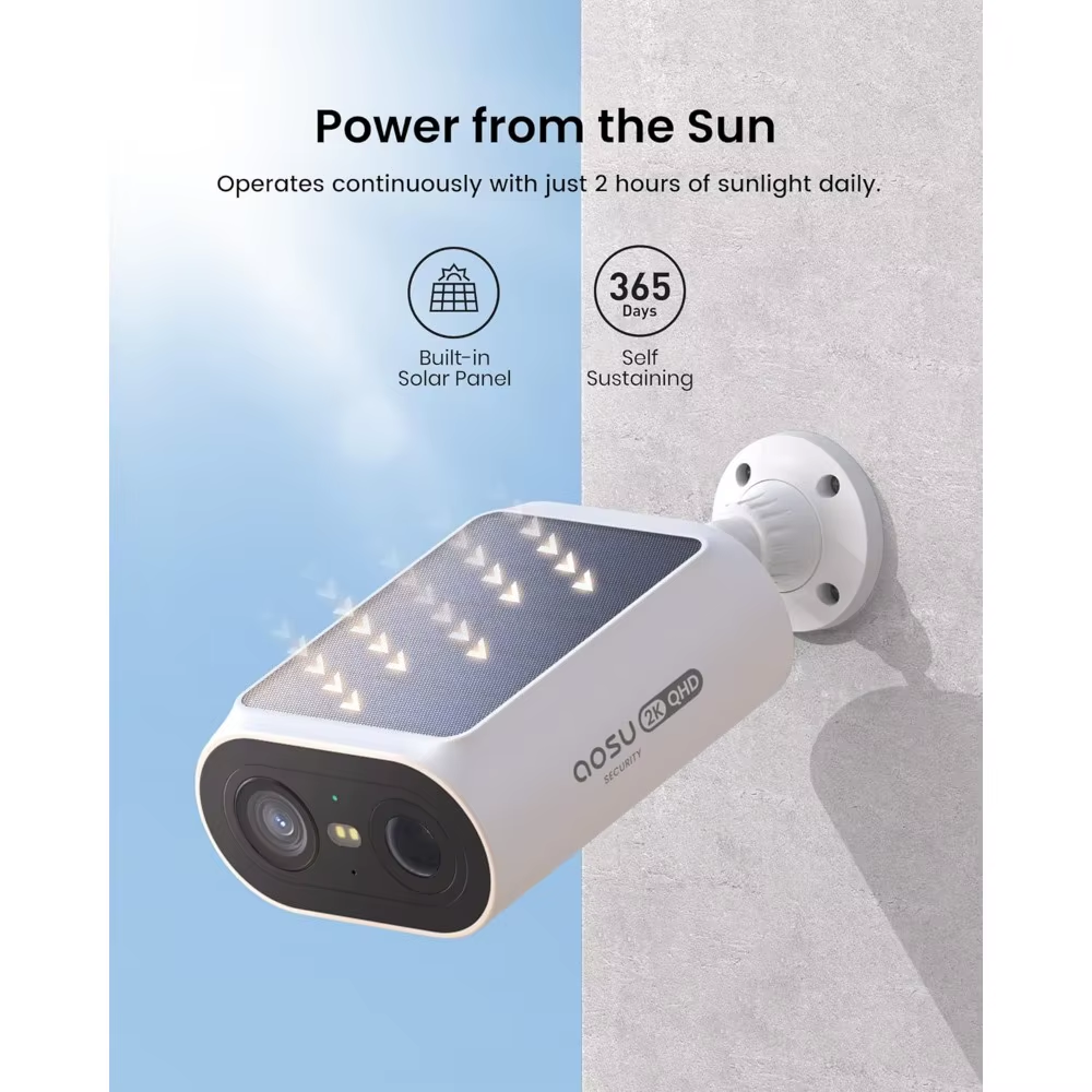 Solar Security Cameras Wireless Outdoor - 2K Night Vision, 2-Min Install, No Subscription | Home Security System