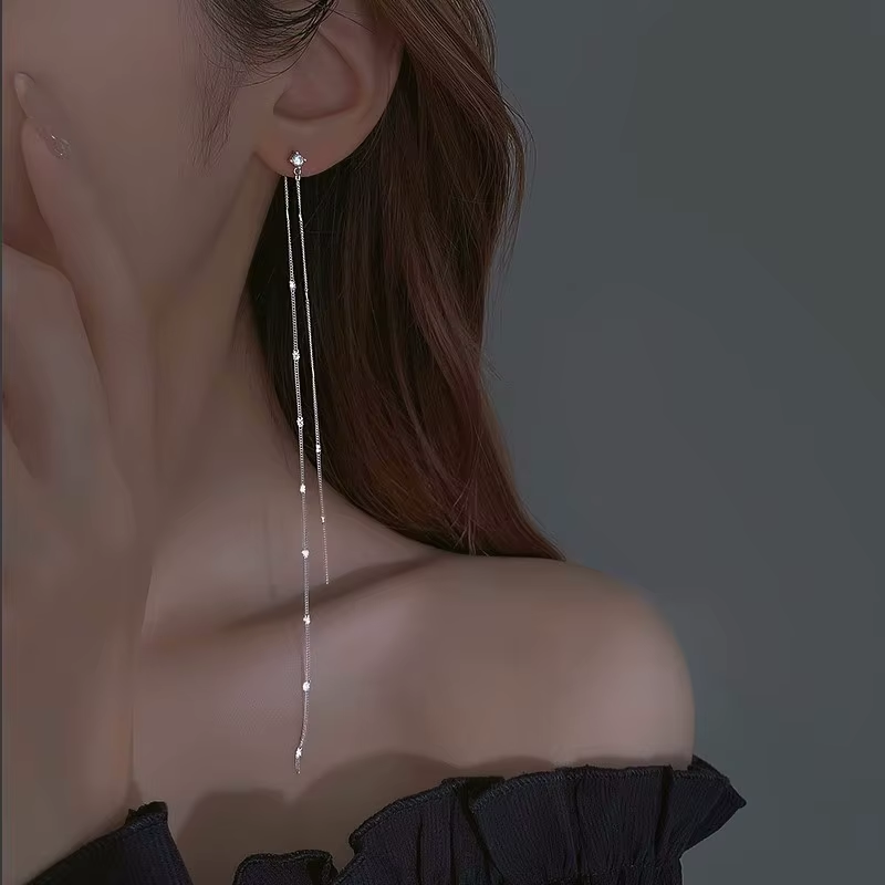 925 Sterling Silver Tassel Earrings - Long Asymmetric Fashion Earrings | Wedding Jewelry Gift