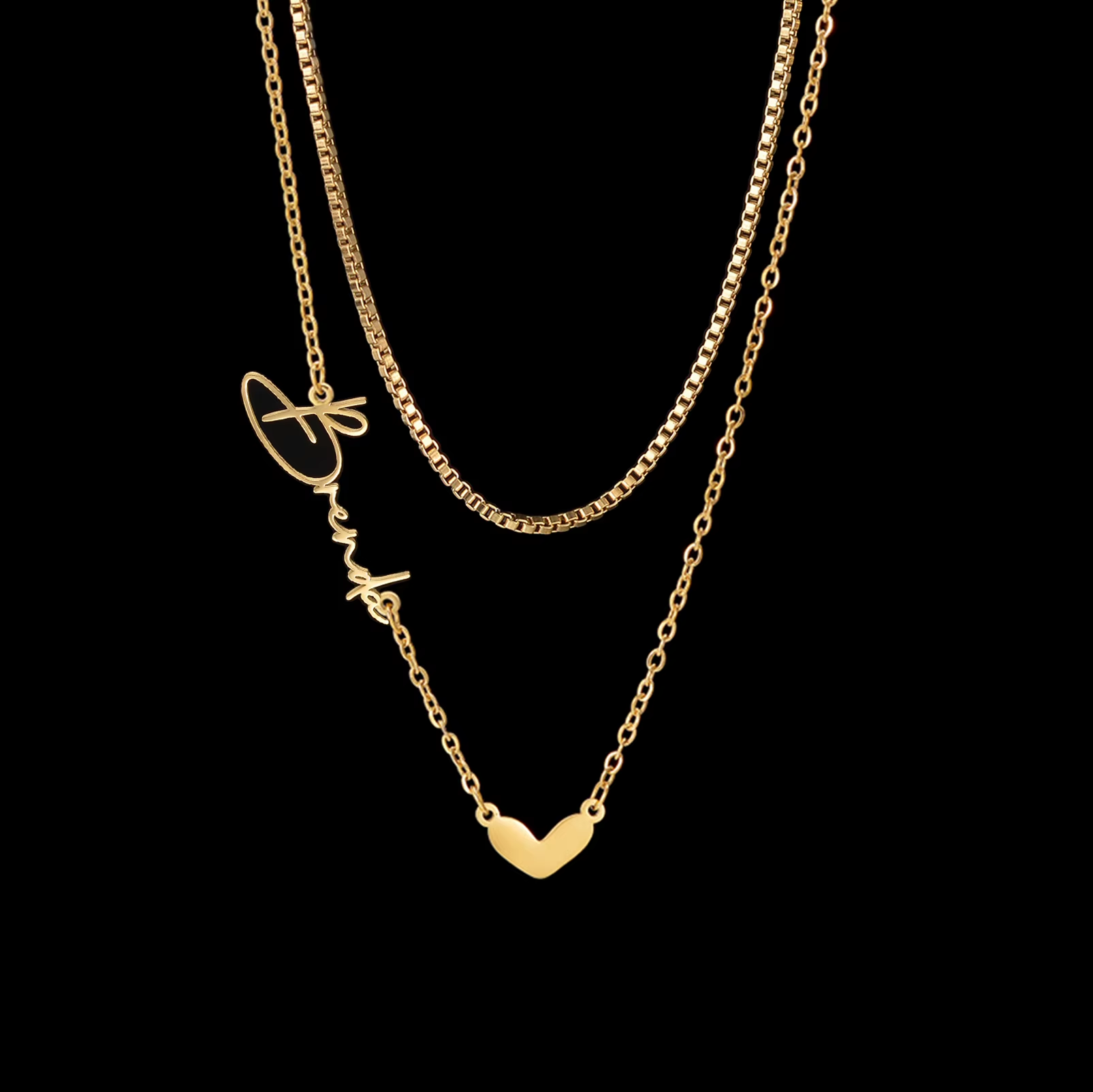 Custom Name Necklace - Personalized 2-Layer Heart Stainless Steel Choker | Birthday Gift Jewelry