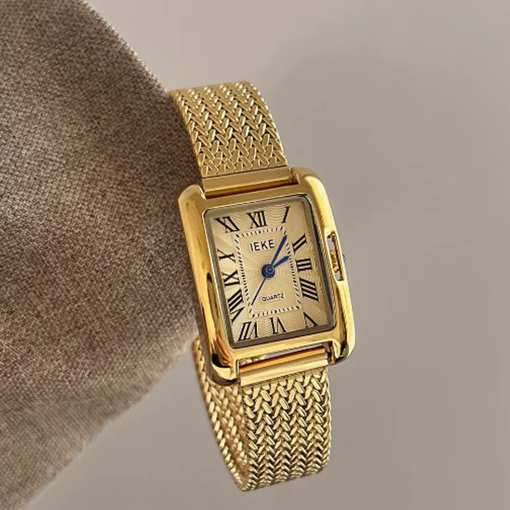 Minimalist Luxury Women's Watch - Retro Square Dial Gold Strap | Fashion Quartz Timepiece