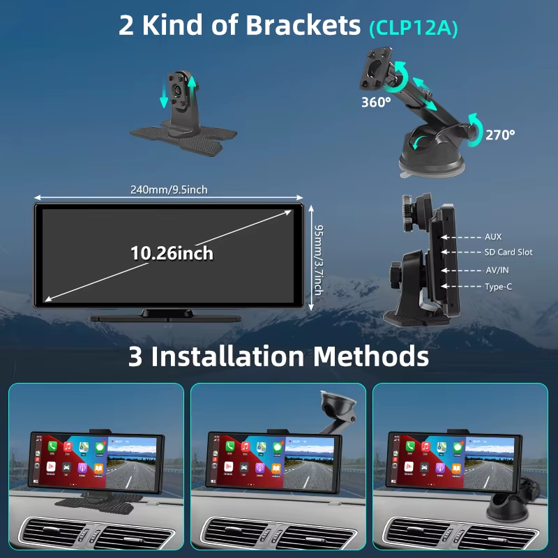 10.26" Universal Car Multimedia Player - 4K Camera, Wireless CarPlay & Android Auto | Dashboard Screen