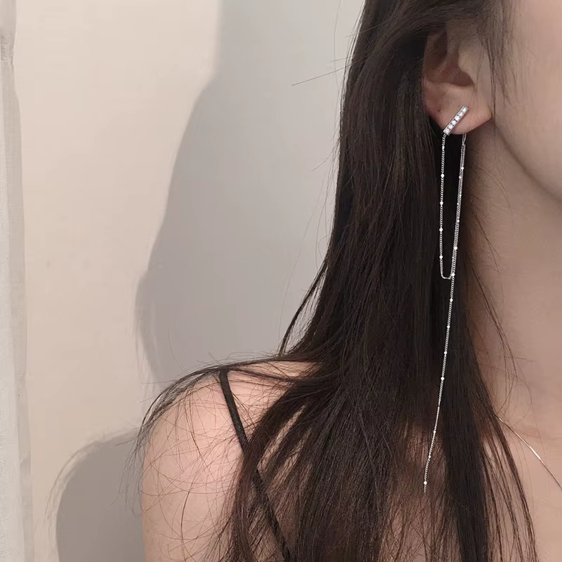 925 Sterling Silver Tassel Earrings - Long Asymmetric Fashion Earrings | Wedding Jewelry Gift
