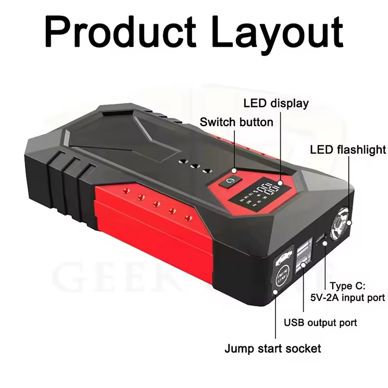 Portable Car Jump Starter 18800mAh - 1200A Power Bank with Air Pump & Emergency Light | 12V Booster