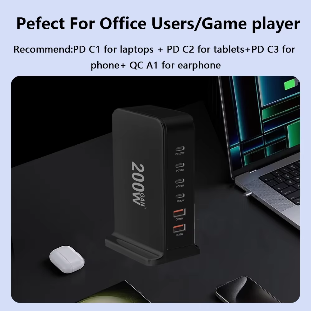 200W GaN Charger - 6-Port Desktop Charging Station | Fast Charge MacBook, iPhone, iPad & More