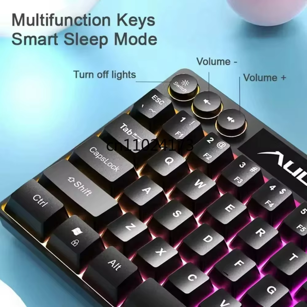 AULA F3061 RGB Gaming Keyboard - 64-Key Mechanical Feel, Wired Backlit Mini Keyboard with Phone Slot