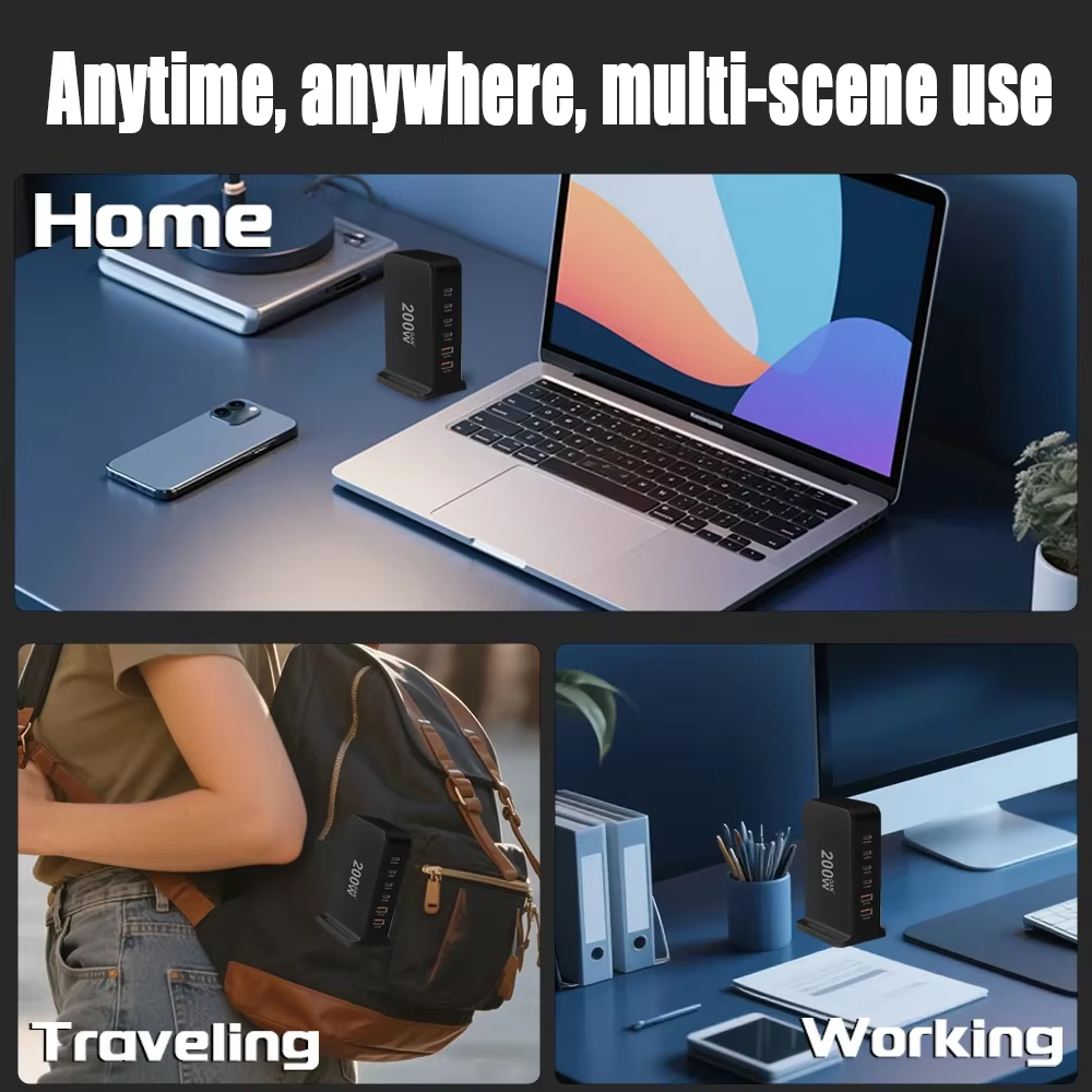 200W GaN Charger - 6-Port Desktop Charging Station | Fast Charge MacBook, iPhone, iPad & More