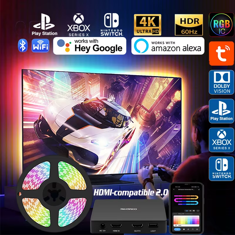 Smart TV Backlight LED Strip - 4K HDMI RGBIC Sync, Alexa & Google Compatible | Ambient Lighting Kit