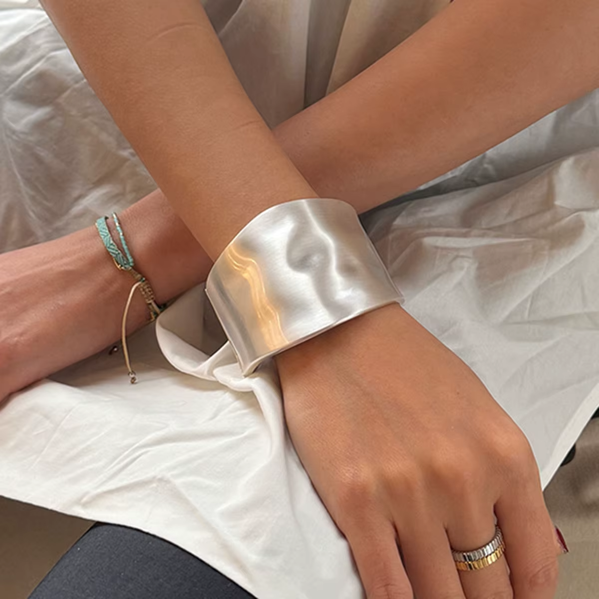 KMVEXO Punk Hip-Hop Wide Geometric Bangle Bracelet - Statement Metal Cuff for Women & Men