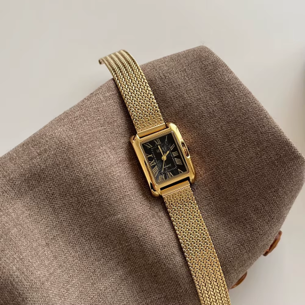 Minimalist Luxury Women's Watch - Retro Square Dial Gold Strap | Fashion Quartz Timepiece