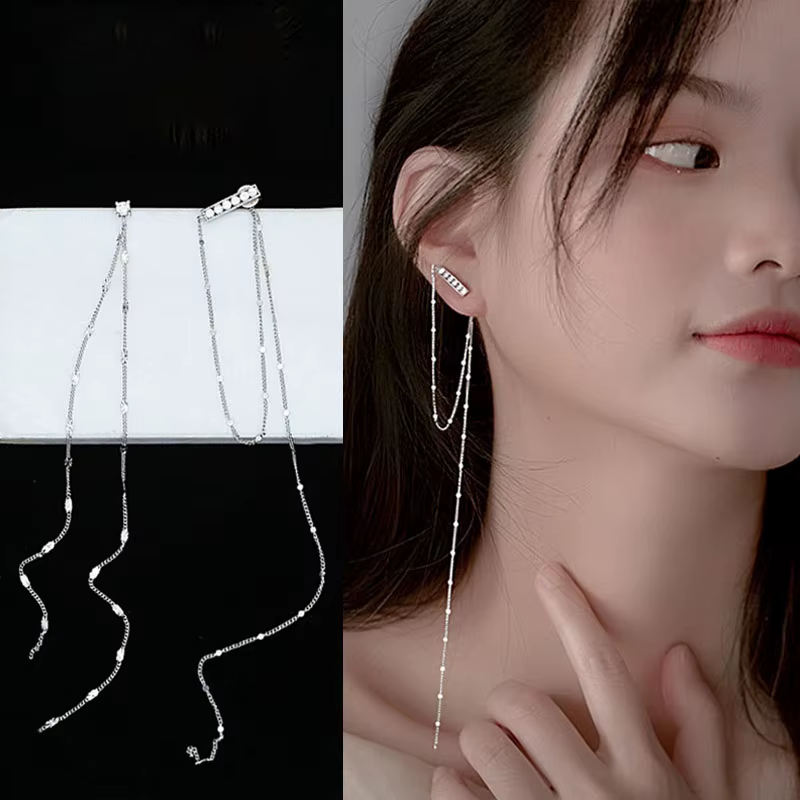 925 Sterling Silver Tassel Earrings - Long Asymmetric Fashion Earrings | Wedding Jewelry Gift