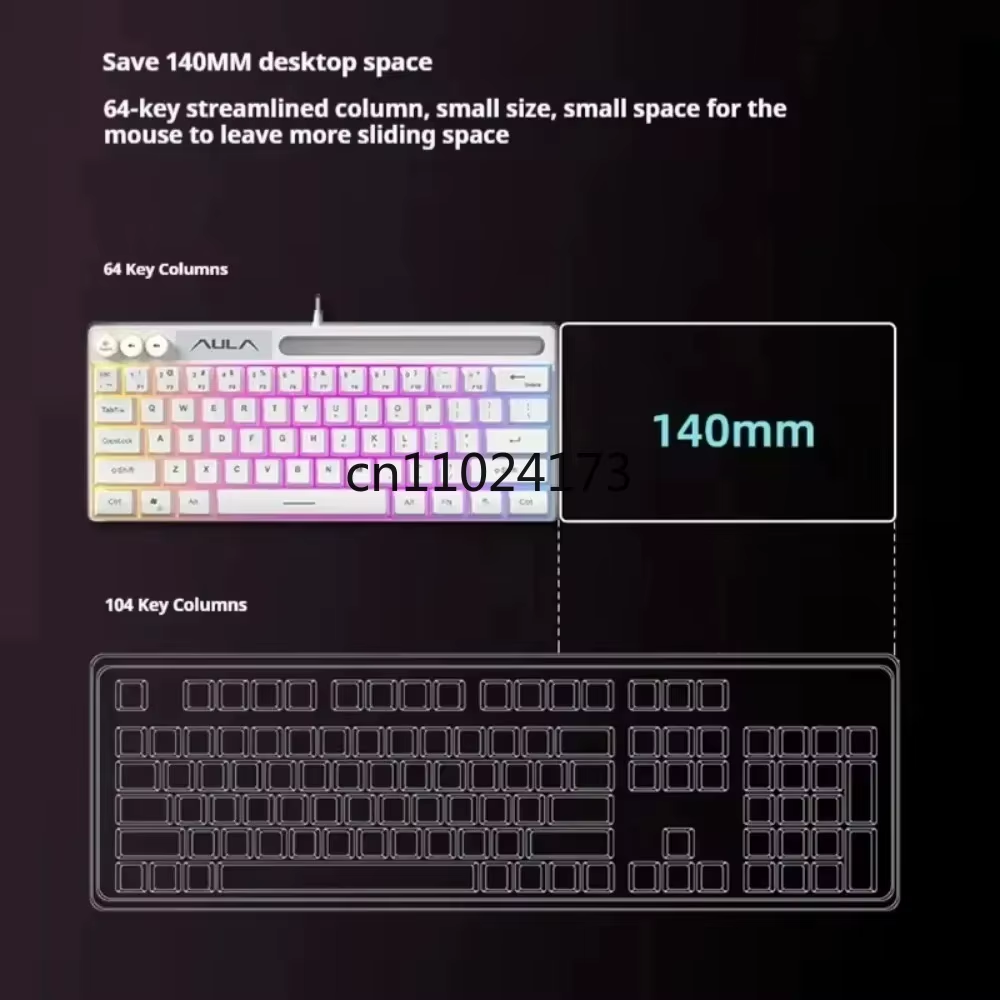 AULA F3061 RGB Gaming Keyboard - 64-Key Mechanical Feel, Wired Backlit Mini Keyboard with Phone Slot