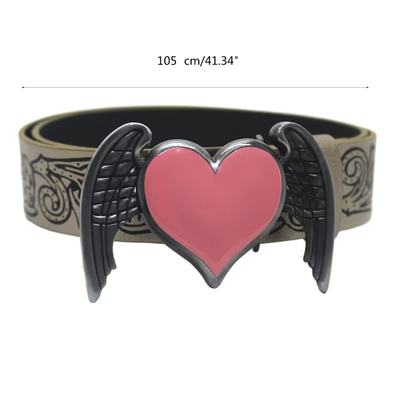Y2K Cowboy Waist Belt - Pink Heart Engraved Buckle | Vintage Hot Girl Oversize Chain Belt