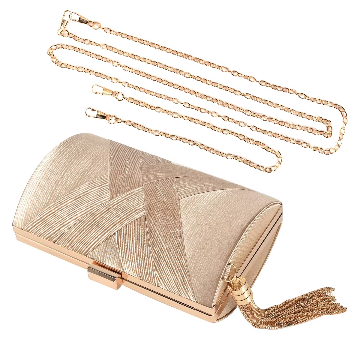 ABQR Tassel Fashion Clutch Bag - Gold Evening Handbag | Party Wedding Shoulder Purse