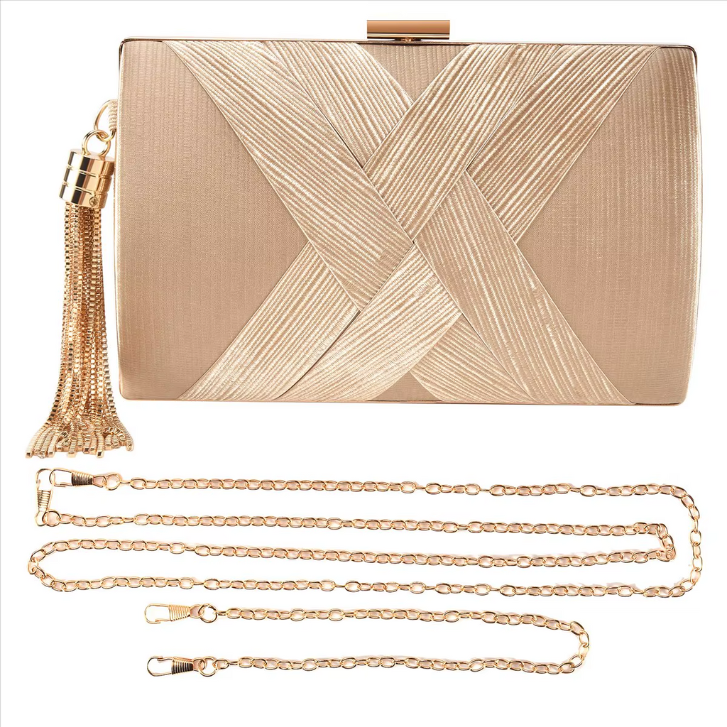 ABQR Tassel Fashion Clutch Bag - Gold Evening Handbag | Party Wedding Shoulder Purse
