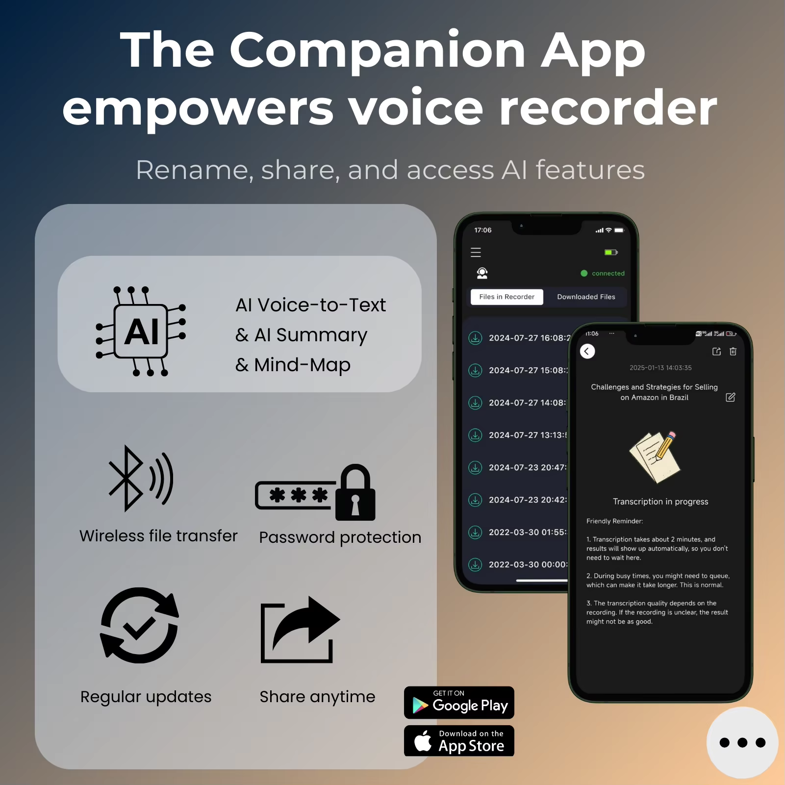 AI Voice Recorder - 64GB Transcription, Translation & Mind Mapping | Smart Dictaphone