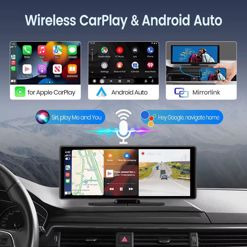 10.26" Universal Car Multimedia Player - 4K Camera, Wireless CarPlay & Android Auto | Dashboard Screen