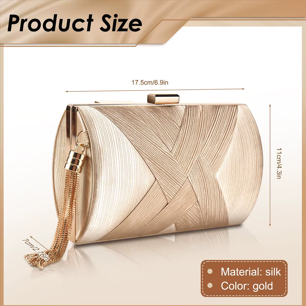 ABQR Tassel Fashion Clutch Bag - Gold Evening Handbag | Party Wedding Shoulder Purse