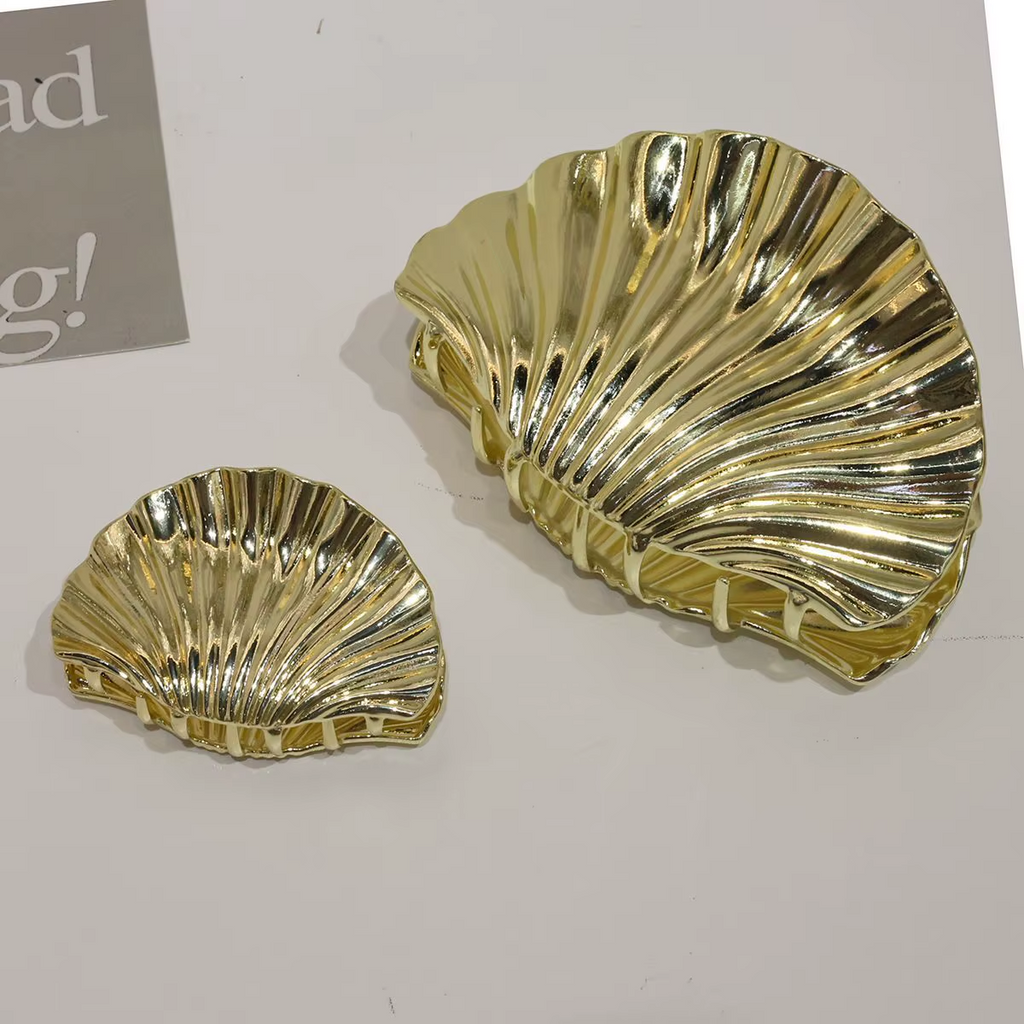 Gold Metal Hair Claw Clips Set - Shell Flower Shaped Big Jaw Clips | Retro Luxury Hair Accessories