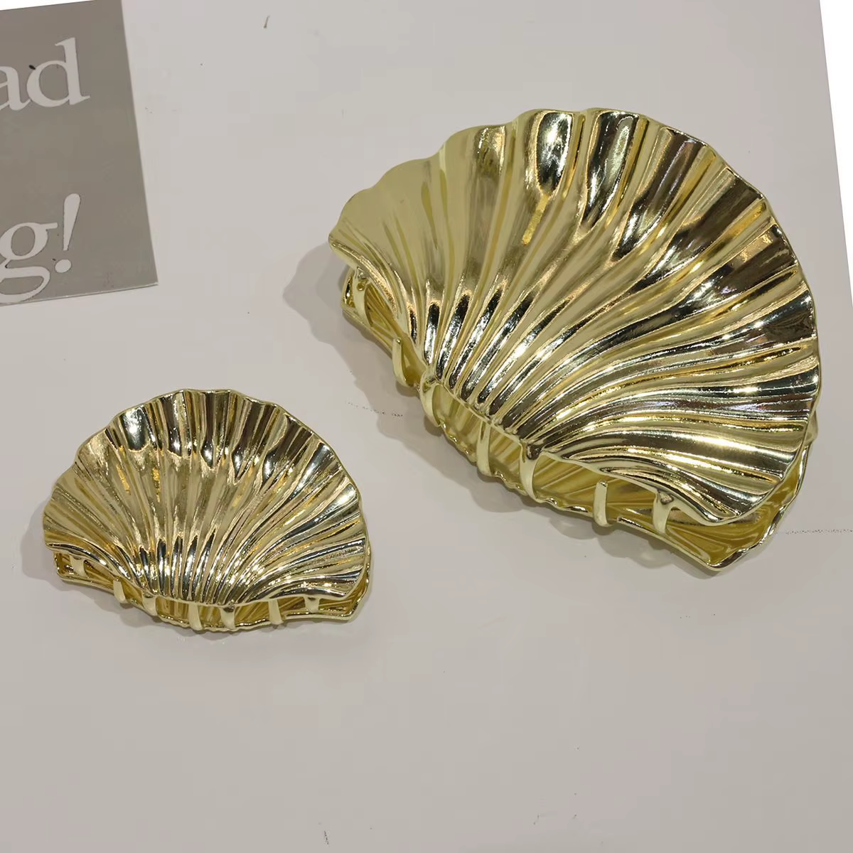 Gold Metal Hair Claw Clips Set - Shell Flower Shaped Big Jaw Clips | Retro Luxury Hair Accessories