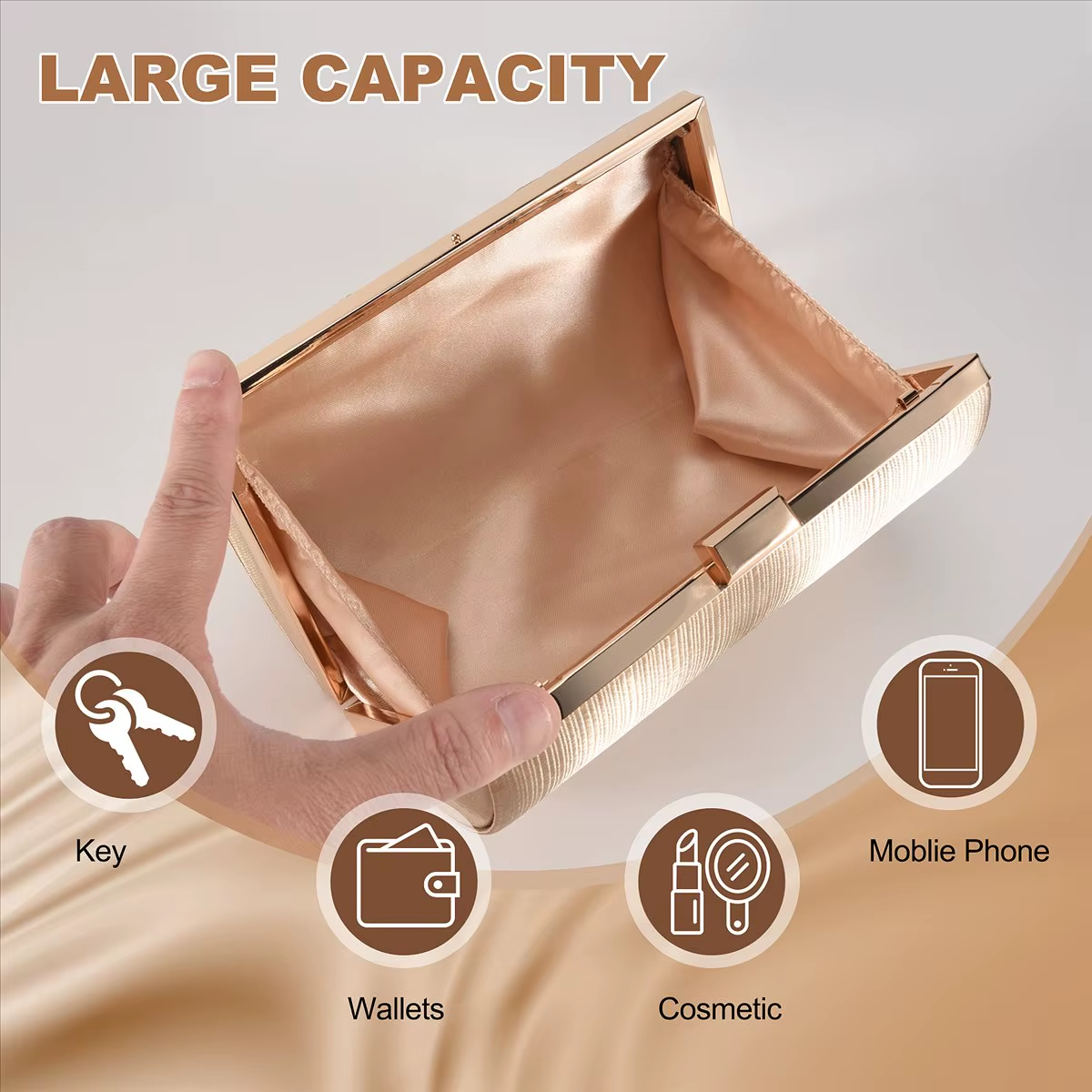 ABQR Tassel Fashion Clutch Bag - Gold Evening Handbag | Party Wedding Shoulder Purse